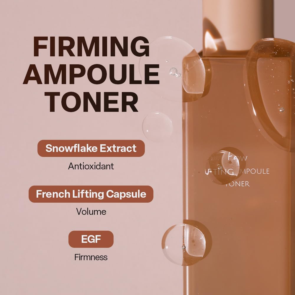 KOY Flow Lifting Ampoule Toner, Deep Moisture and Face Firming with Lifting Capsule, Soothing and Hydrating with Peptides, Niacinamide and Ectoin for Elasticity, Radiant Skin, 6.76 fl oz