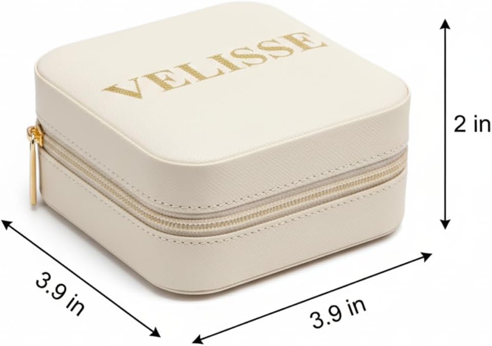 VELISSE Travel Jewelry Case - Small PU Leather Jewelry Organizer Box for Rings, Earrings, Necklaces - Compact Travel Jewelry Organizer for Women, Portable Jewelry Box Gift for Her