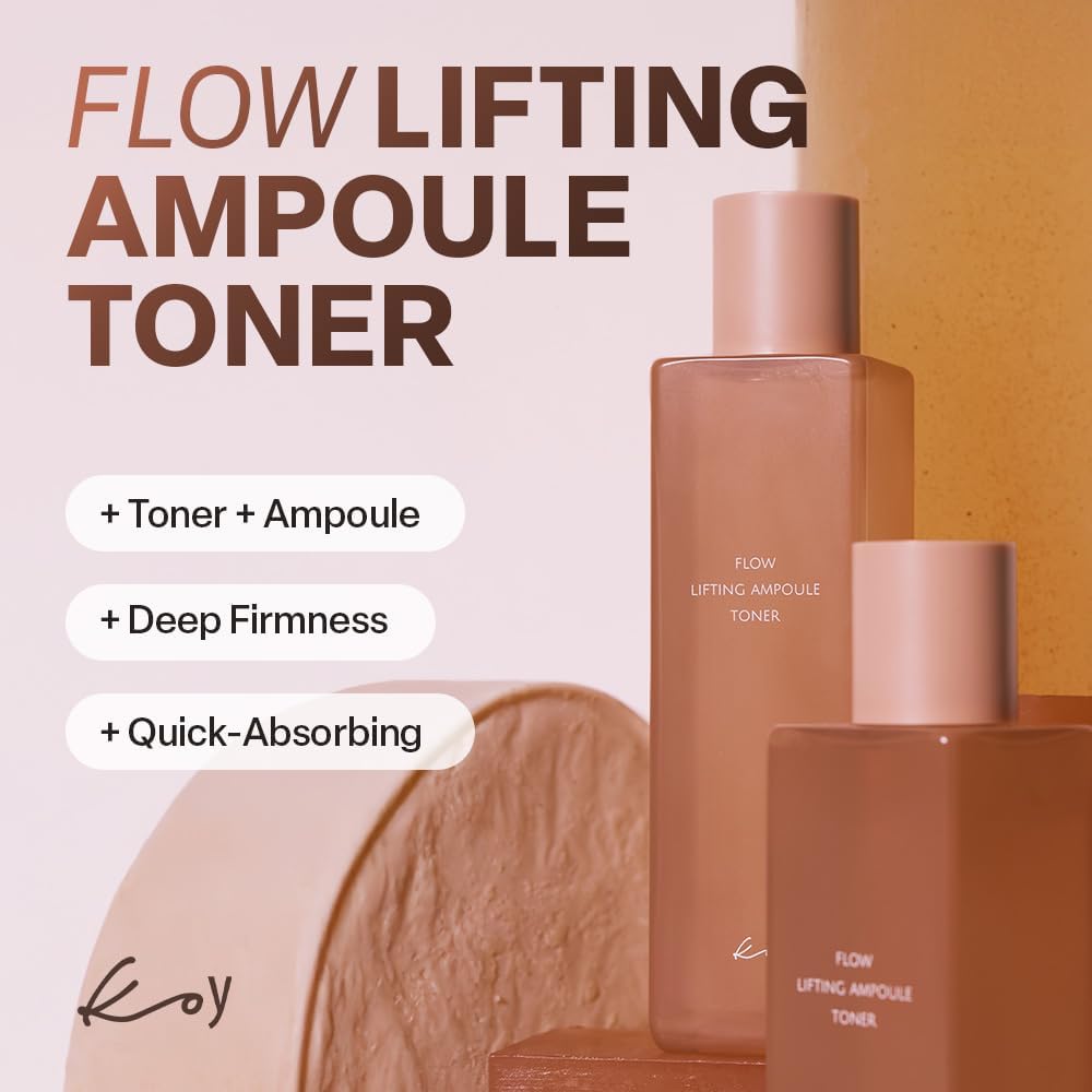 KOY Flow Lifting Ampoule Toner, Deep Moisture and Face Firming with Lifting Capsule, Soothing and Hydrating with Peptides, Niacinamide and Ectoin for Elasticity, Radiant Skin, 6.76 fl oz
