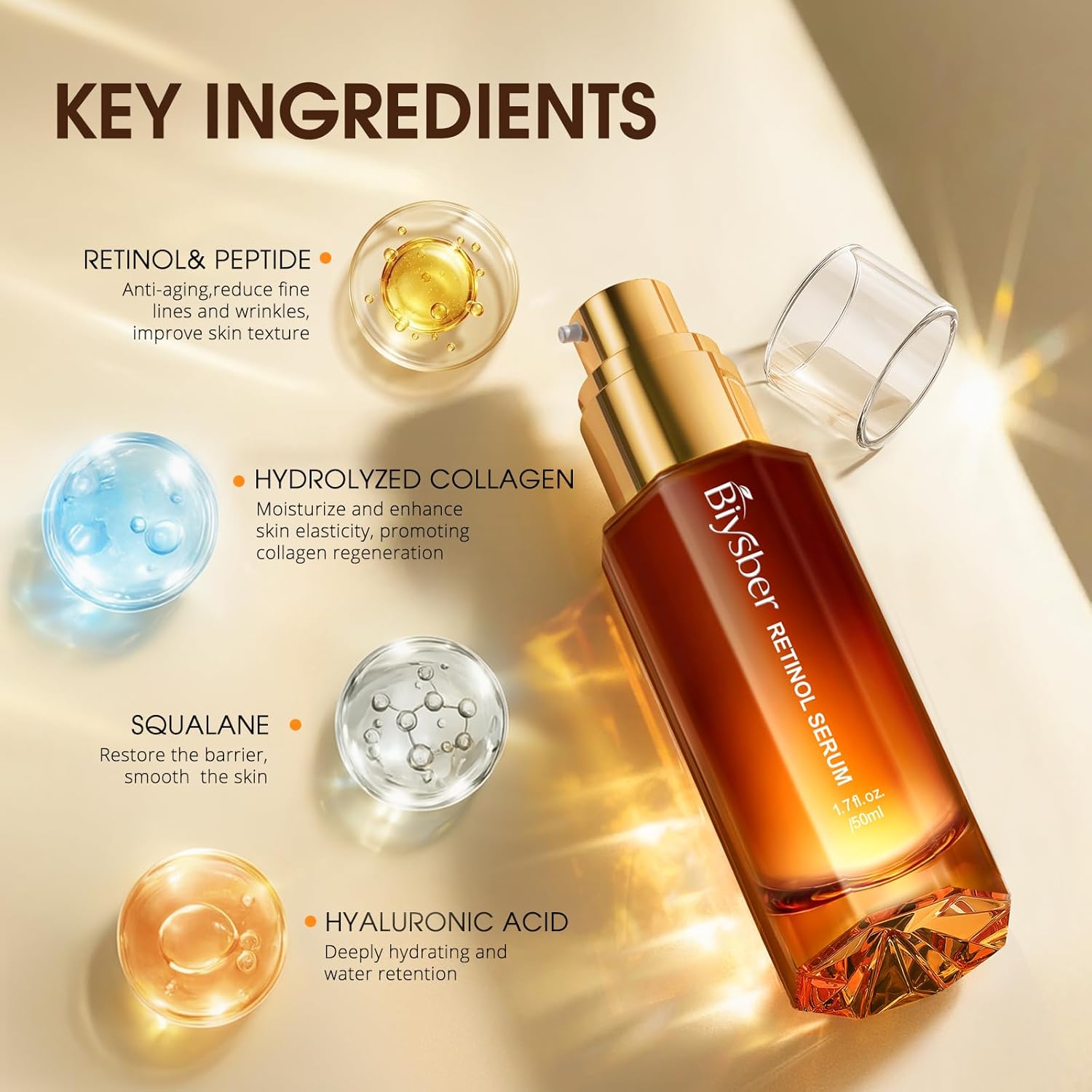 Retinol Collagen Serum for Face: Anti Aging & Anti Wrinkle Repair Peptide Serum with Boost Hydration Formula - Day/Night Facial Firming Neck Plump Skin Care for Women/Men(1.70 Fl Oz)