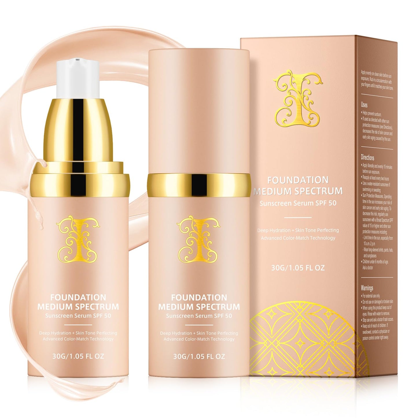 Foundation 4 in 1 - Medium Spectrum with SPF 50+, Anti-Aging, Concealer, Sun Protection, Hydrating Color Changing Foundation Makeup Liquid - Longwearing & Waterproof for Sport, Dancing (Gym, 30ml)