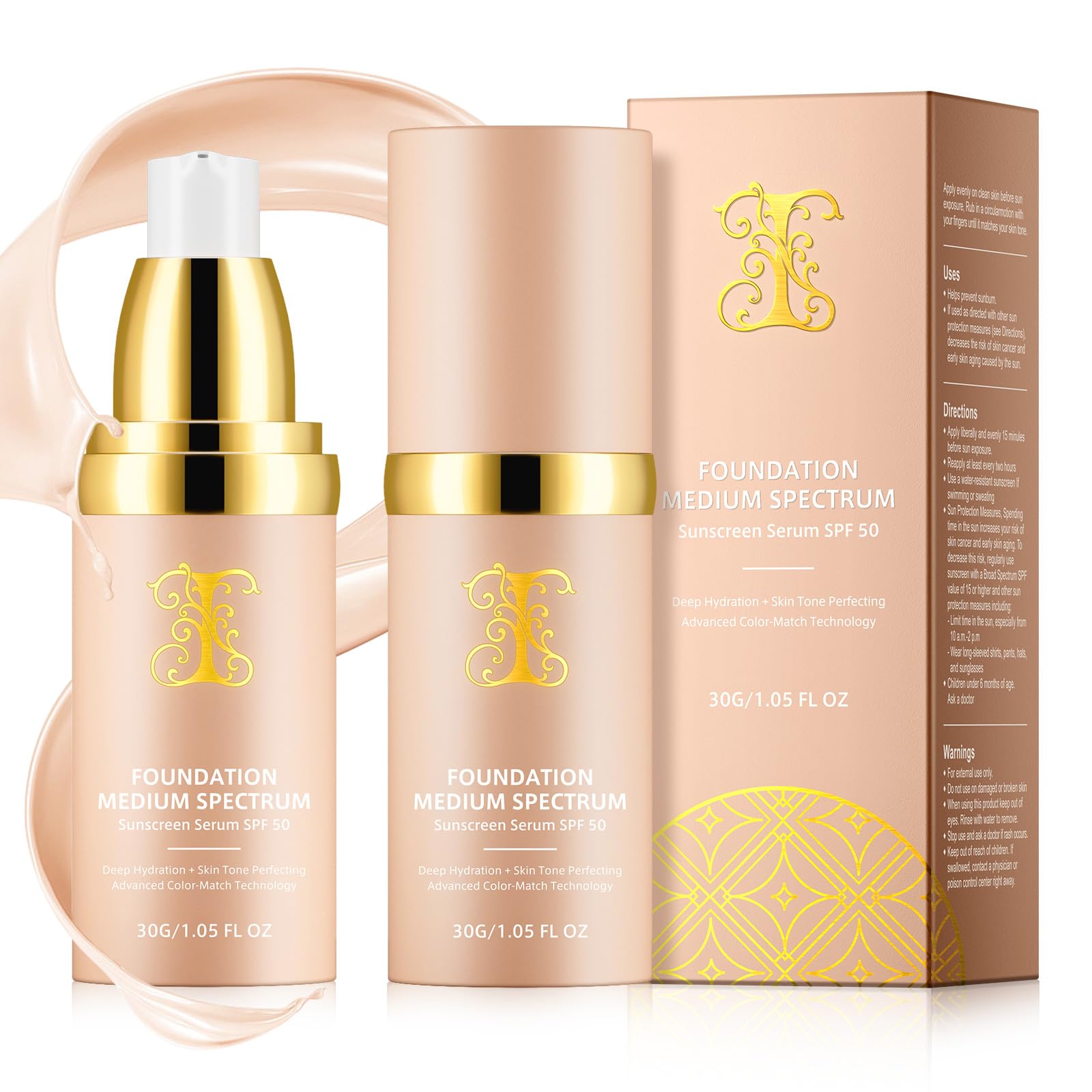 Foundation 4 in 1 - Medium Spectrum with SPF 50+, Anti-Aging, Concealer, Sun Protection, Hydrating Color Changing Foundation Makeup Liquid - Longwearing & Waterproof for Sport, Dancing (Gym, 30ml)
