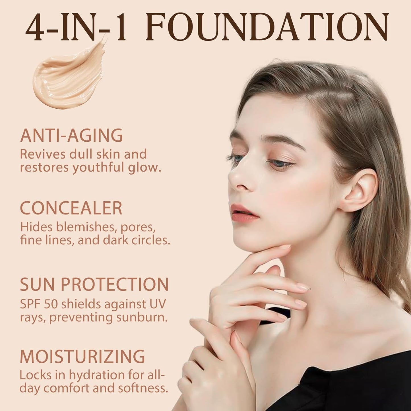 Foundation 4 in 1 - Medium Spectrum with SPF 50+, Anti-Aging, Concealer, Sun Protection, Hydrating Color Changing Foundation Makeup Liquid - Longwearing & Waterproof for Sport, Dancing (Gym, 30ml)