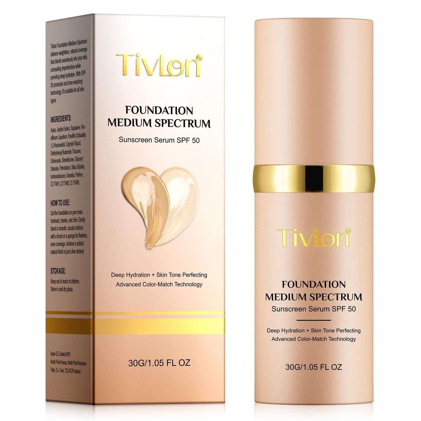 Foundation 4 in 1 - Medium Spectrum with SPF 50+, Anti-Aging, Concealer, Sun Protection, Hydrating Color Changing Foundation Makeup Liquid - Longwearing & Waterproof for Sport, Dancing (Gym, 30ml)